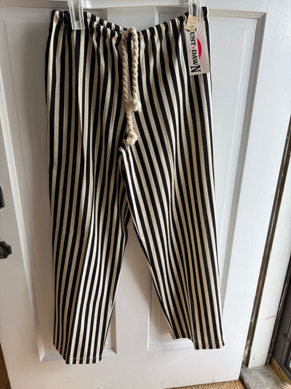 Black and Cream Vertical Stripe Drawstring Pants Vintage Deadstock